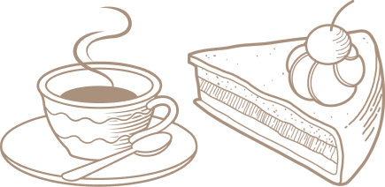 Illustration einer Tasse Kaffees und eines Stücks Kuchens